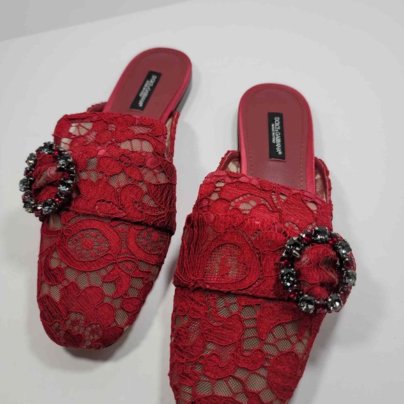 Dolce &Gabbana red lace slides - Picture 4 of 8